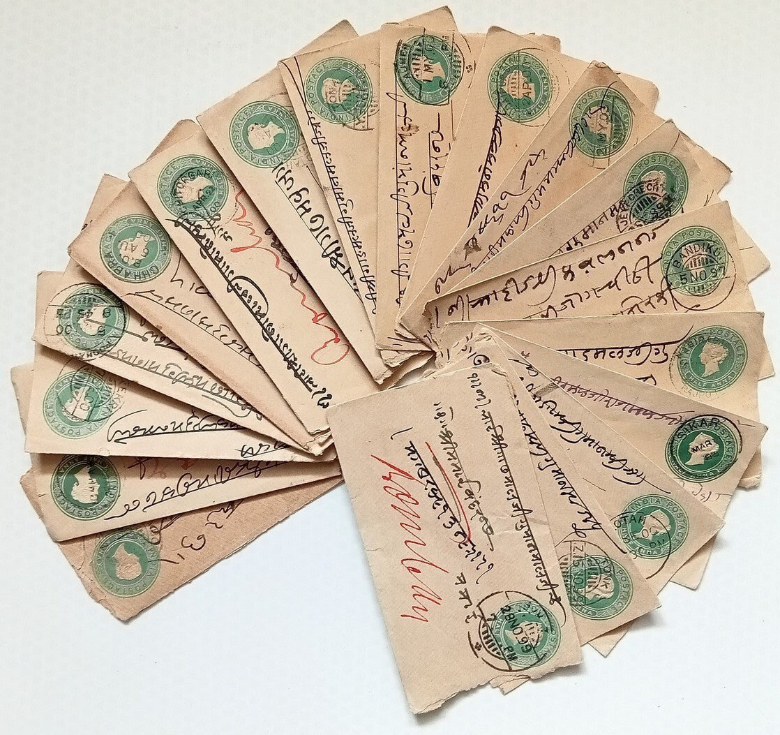 AOP India QV 1/2a green envelopes x 100 selected for condition WHOLESALE