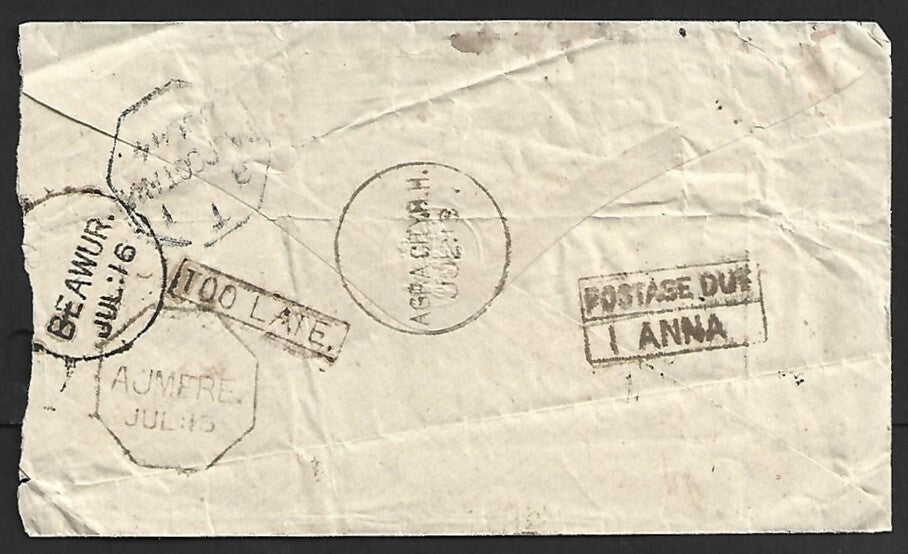 AOP India 1870s stampless cover with several postmarks & instructionals