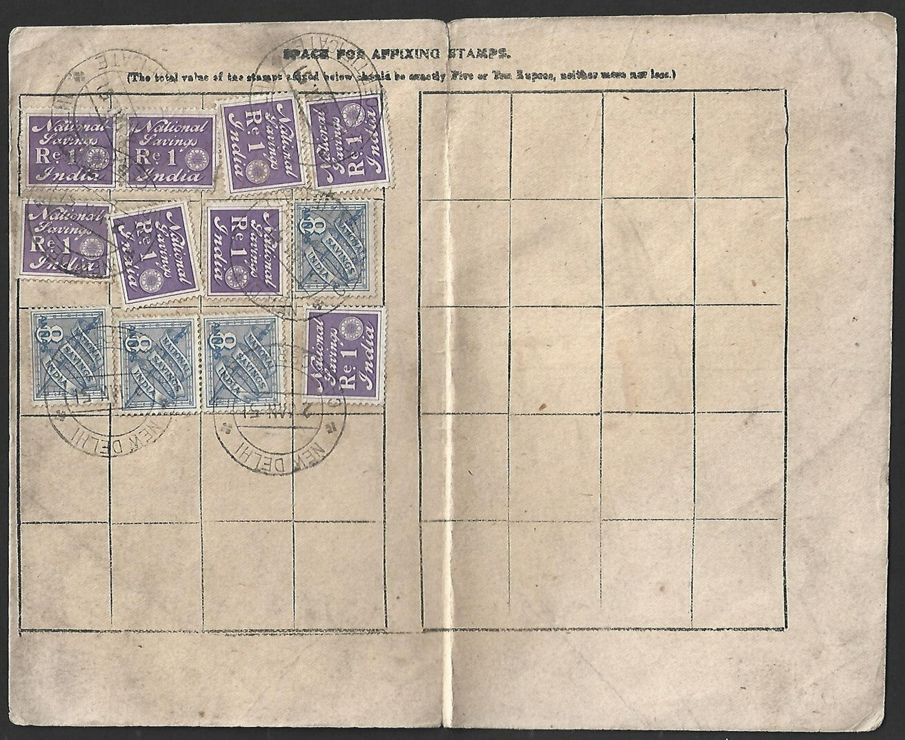 India National Savings card with 1947 NATIONAL SAVINGS INDIA stamps x 12