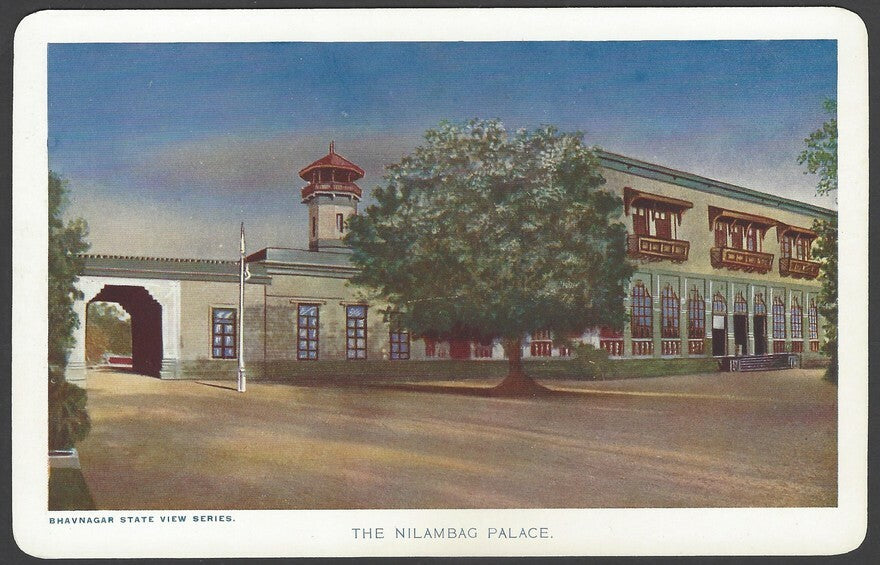 India Bhavnagar State Nilambag Palace colour View Card with State Crest	