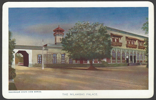 India Bhavnagar State Nilambag Palace colour View Card with State Crest	