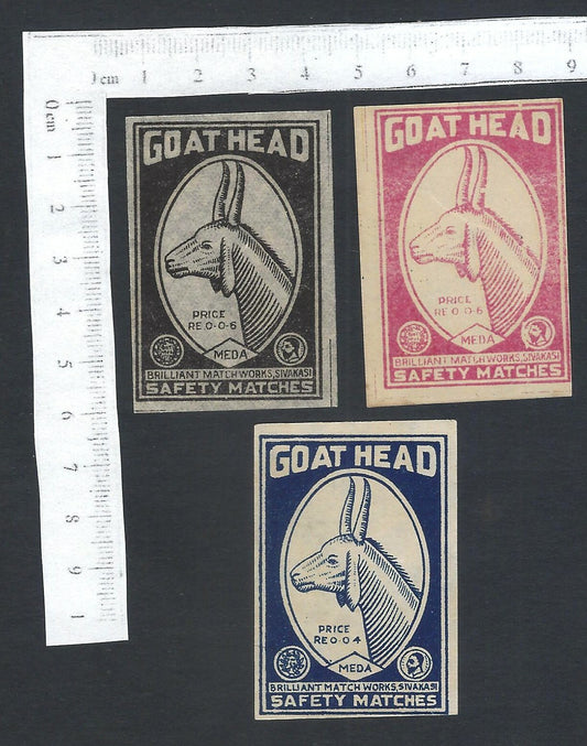 India vintage matchbox labels GOAT HEAD (3) by brilliant Matchworks