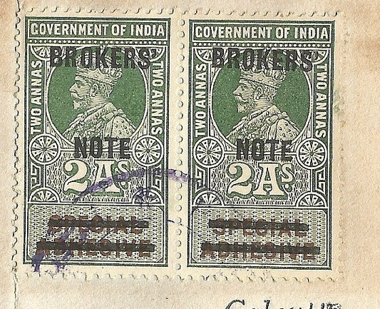 India KGV Broker’s Note provisionals on 1924 debenture contract