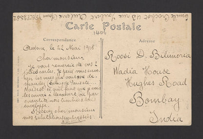France 1918 postcard to India with better stamps