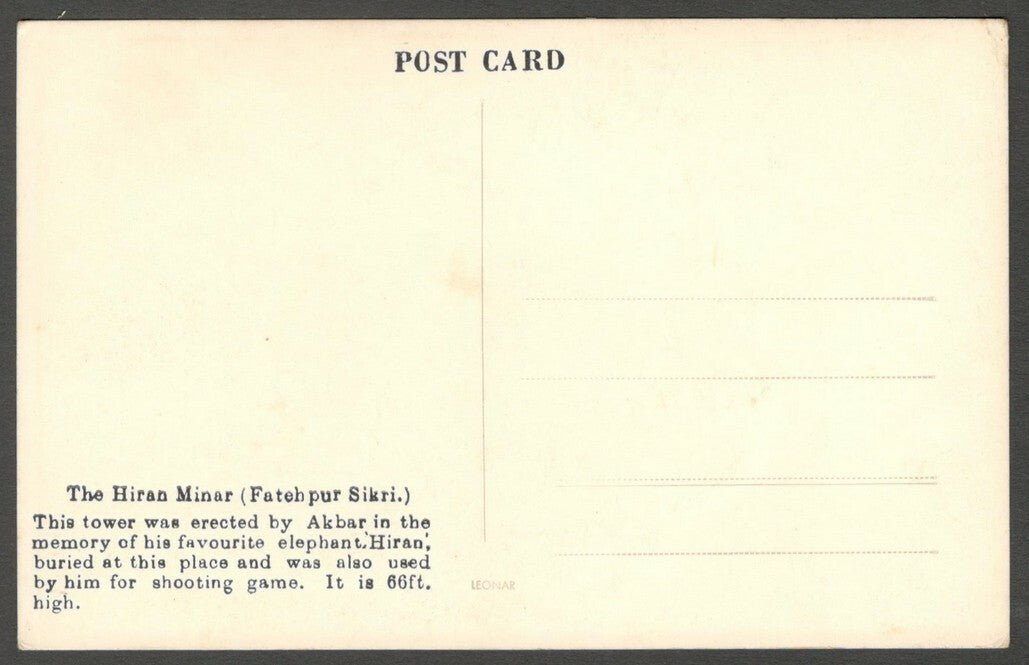 AOP India vintage rppc real photo postcard HIRAN MINAR, FATEHPUR SIKRI