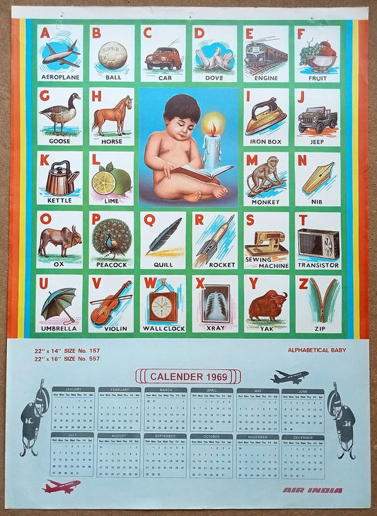 AIR INDIA 1969 poster calender 557 - ALPHABETICAL BABY - R