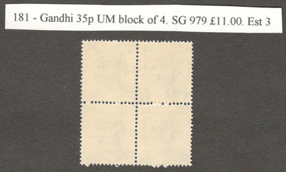 India 1980-82 Gandhi 35p MNH block of 4. SG 979 £11