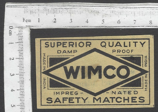 AOP India vintage matchbox label WIMCO