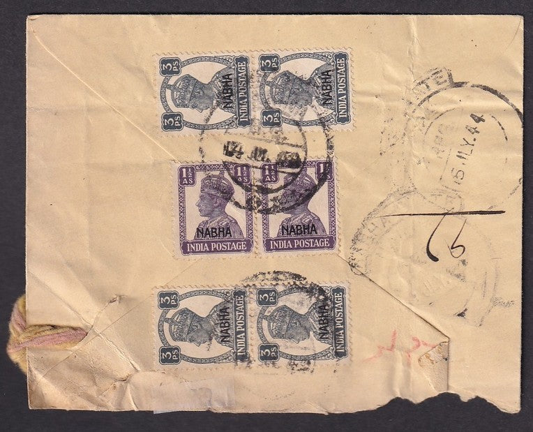 India Nabha State King George VI 1a3p bistre envelope uprated for registration