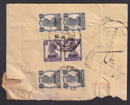 India Nabha State King George VI 1a3p bistre envelope uprated for registration