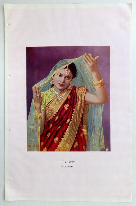 India 1951 Calendar sample poster SITA DEVI Bollywood 11.5”x18”