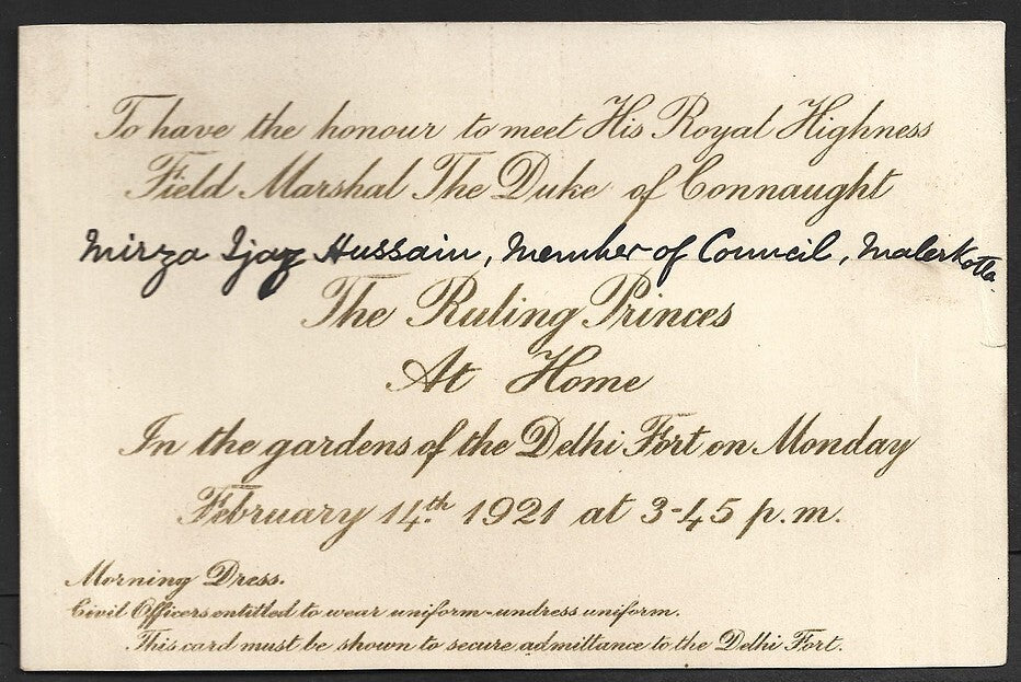 1921 Duke of Connaught INDIA VISIT House Party invitation