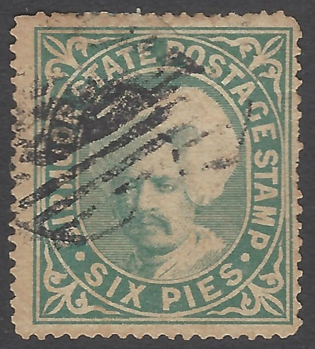 AOP India Sirmoor State 1885-96 6p green used. SG 7 £5
