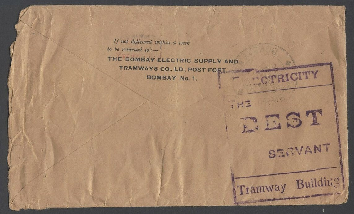 AOPIMT India Bombay 1928 bicolour meter cover BES&T Co.