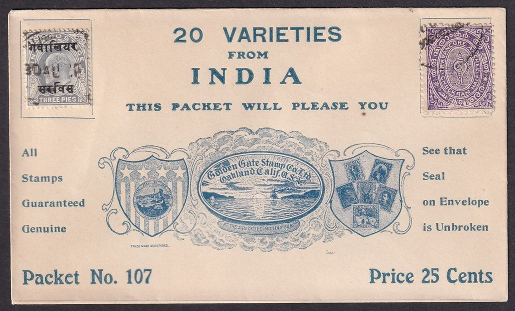 Golden Gate Stamp Co vintage UNOPENED pictorial stamp packet INDIA