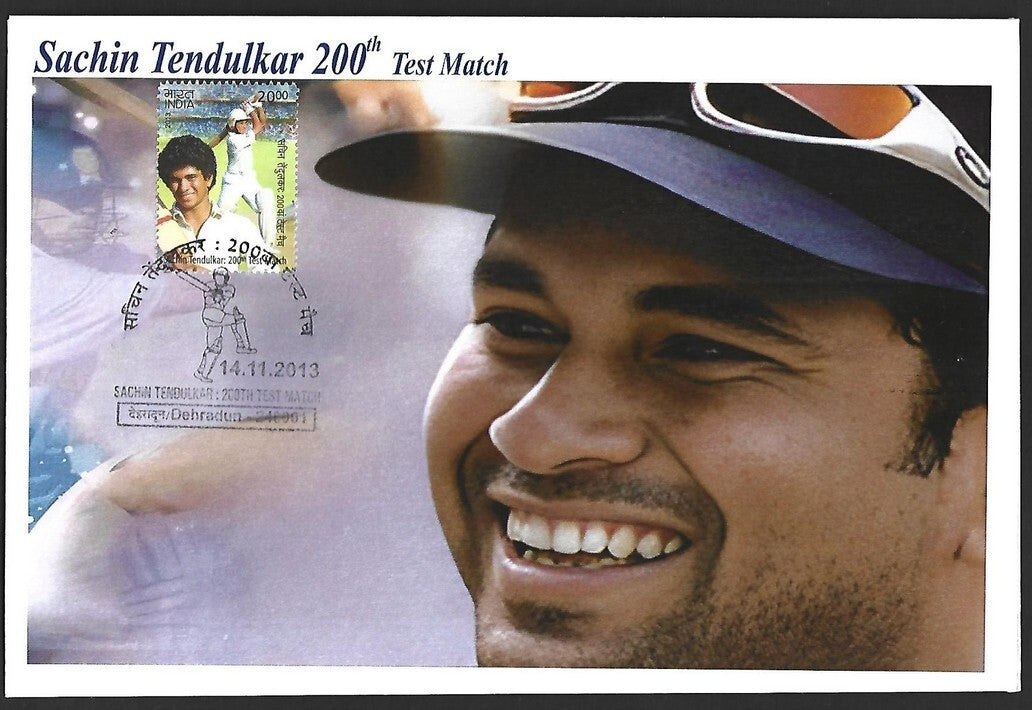 CRICKET India 2013 Sachin Tendulkar 200th Test private FDC with diecut label