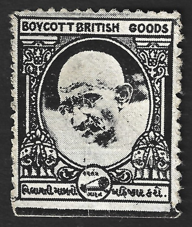 India 1930s-40s GANDHI/CHARKHA- BOYCOTT BRITISH GOODS rebel uprising label zaz