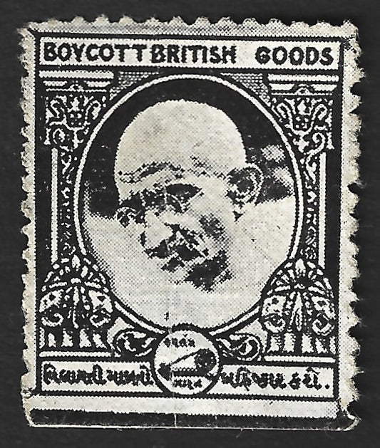 India 1930s-40s GANDHI/CHARKHA- BOYCOTT BRITISH GOODS rebel uprising label zaz