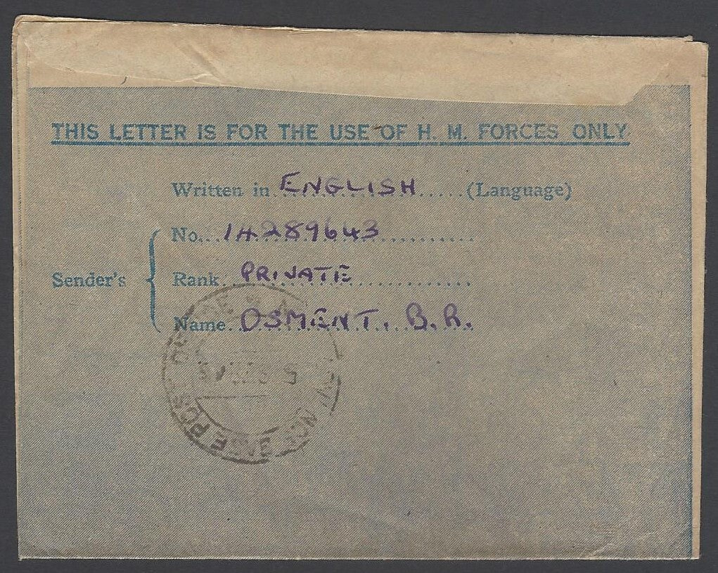 AOP India WW2 IAFF H.M. FORCES air letter with GG/3 censor to UK 1945