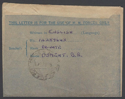 AOP India WW2 IAFF H.M. FORCES air letter with GG/3 censor to UK 1945