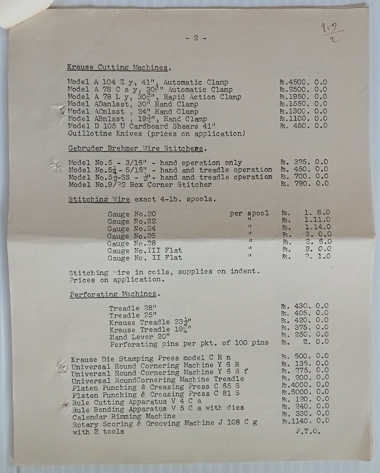 AOP India 1938 John Dickinson & Co. Printing Machinery & Materials price list
