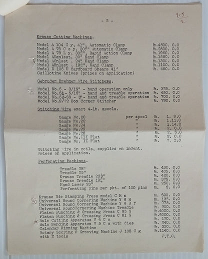AOP India 1938 John Dickinson & Co. Printing Machinery & Materials price list