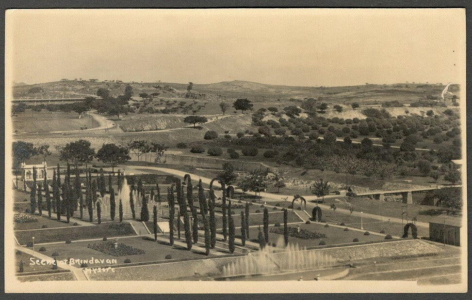 AOP India vintage rppc real photo postcard SCENE AT BRINDAVAN, MYSORE