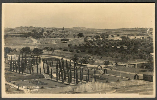 AOP India vintage rppc real photo postcard SCENE AT BRINDAVAN, MYSORE