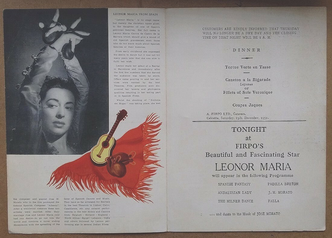 India 1952 illustrated Dance Programme LEONOR MARIA of Spain