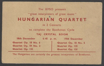 Hungarian Quartet 1962 India performance advertisement