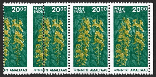 (AOP) India 2002 Flower Amaltaas 20R MISPERF ERROR MNH