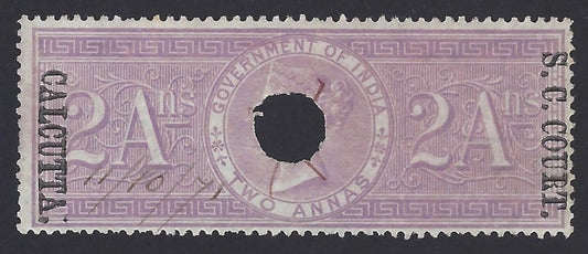 India SMALL CAUSE COURT CALCUTTA QV 1868- QV 2a on Sp Adh used. Barefoot #50