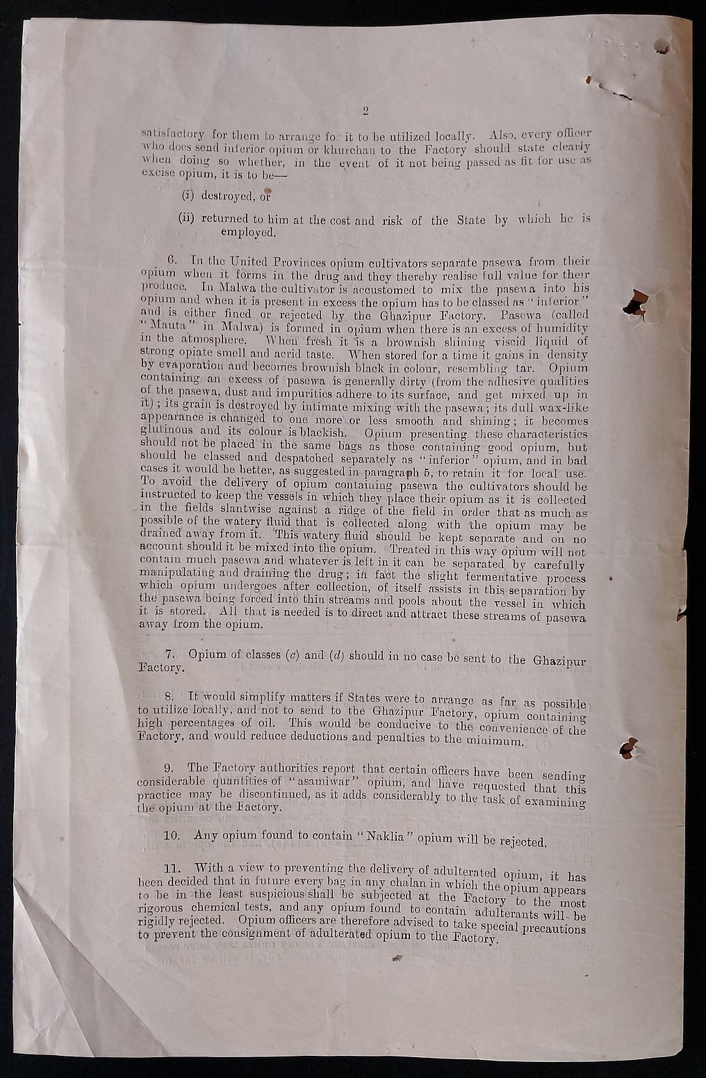 AOP India 1925 Official printed document CLASSIFICATION OF OPIUM