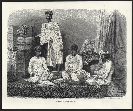 India MARWARI MERCHANTS engraved print ex libris Rousslet 1876 7"x6"