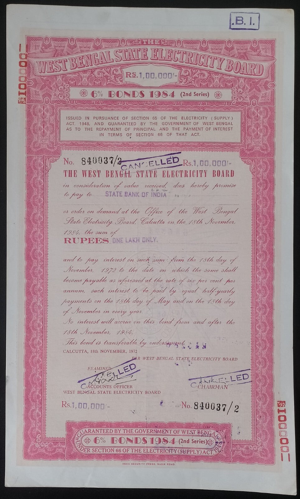 India West Bengal State Electricity Board 1984-8 BONDS upto 100000 (11)