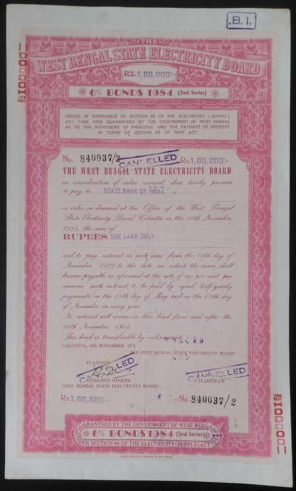 India West Bengal State Electricity Board 1984-8 BONDS upto 100000 (11)