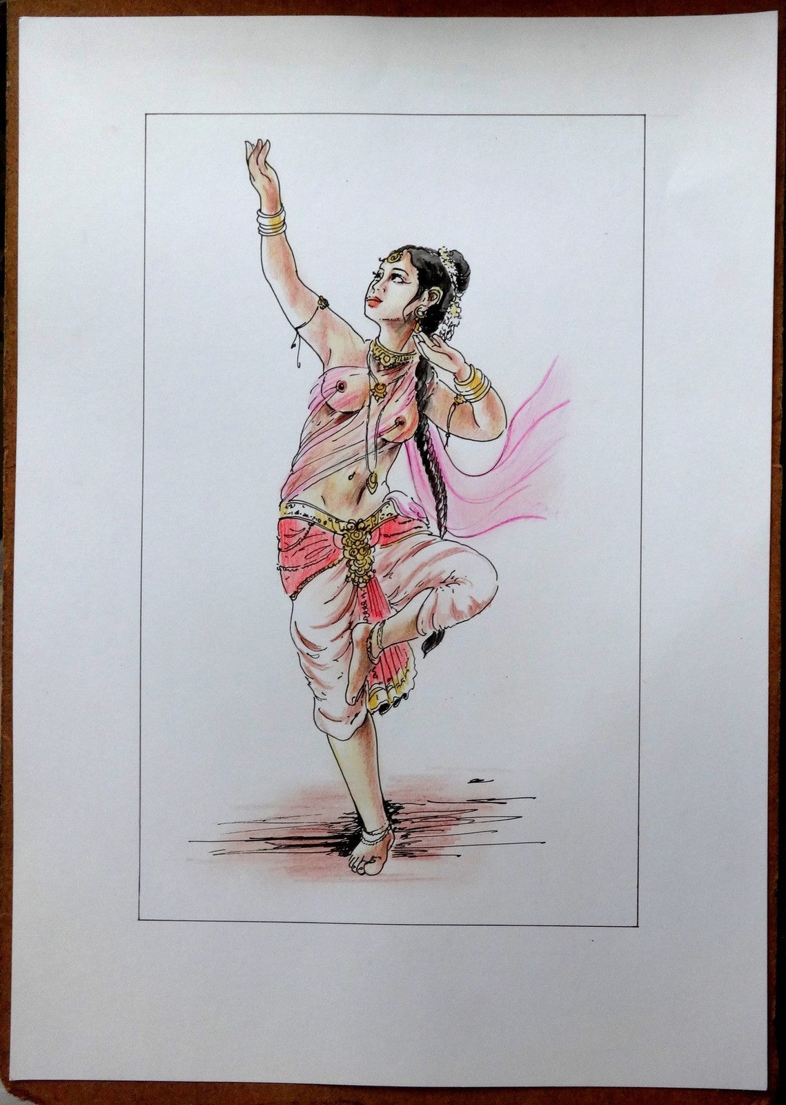 Nude Indian Beauty watercolours, crayons & ink on card 11.5” x 17.5”