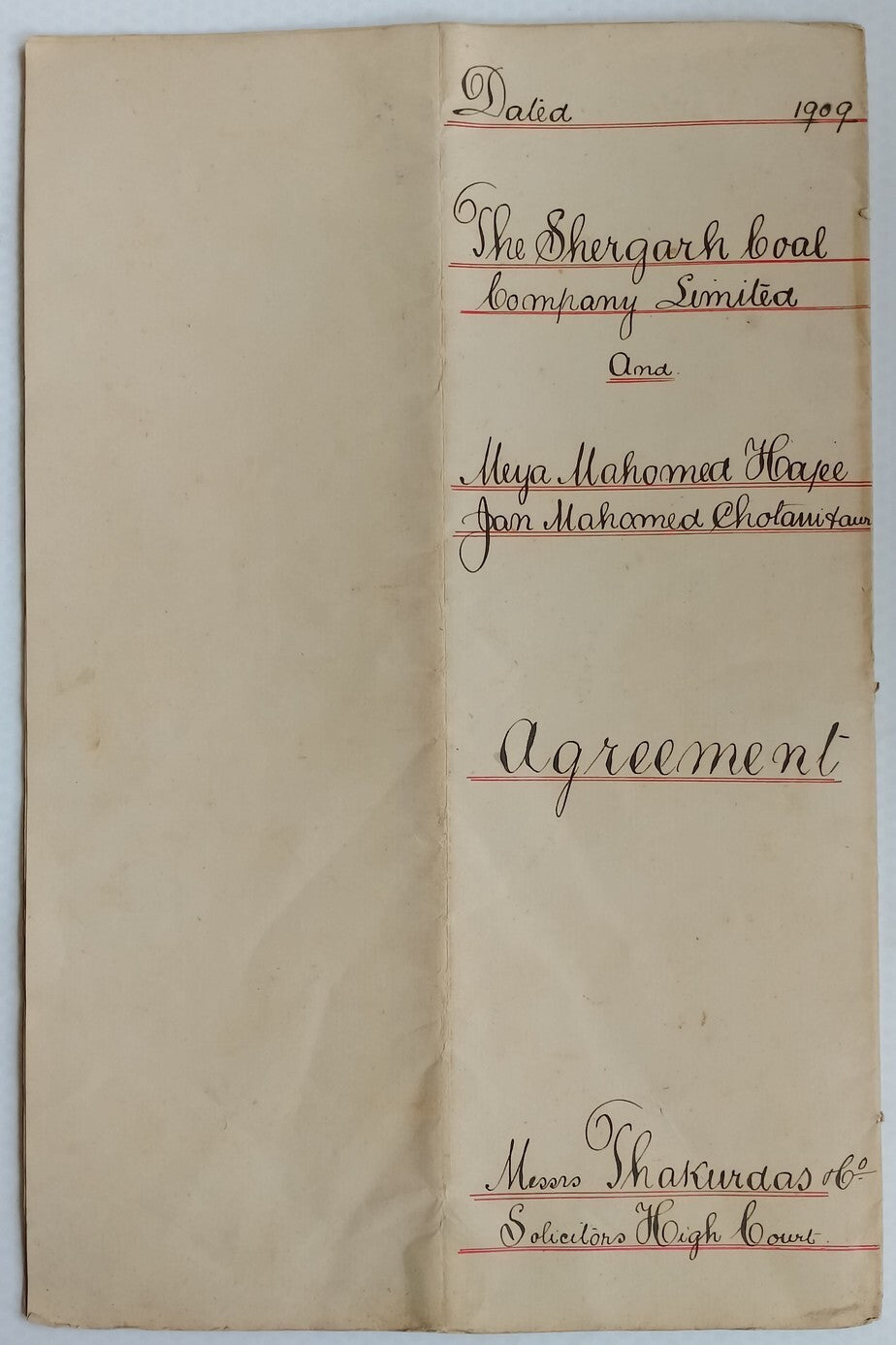 AOP India 1909 Indenture : Shergarh Coal Co Ltd