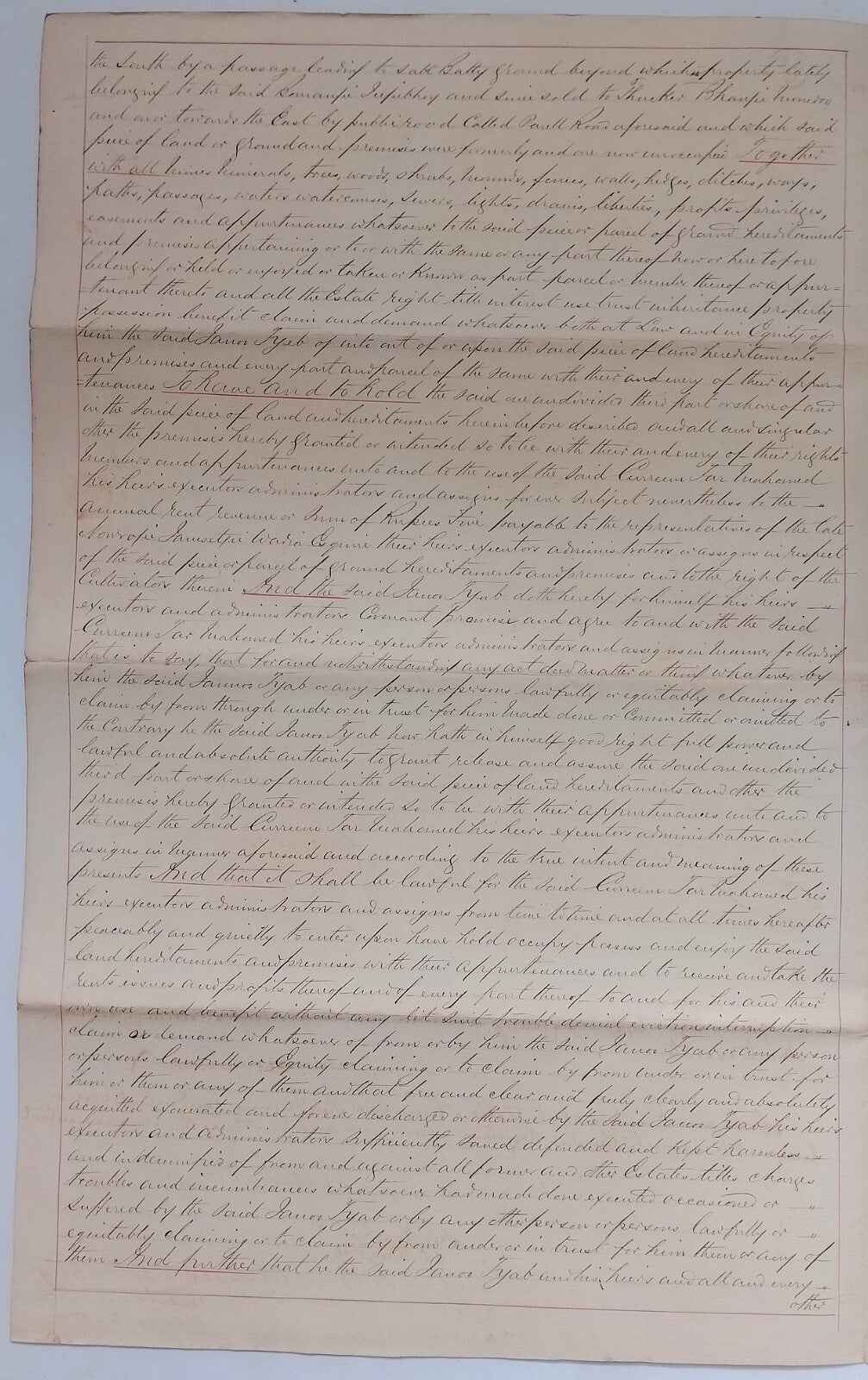 AOP India QV Queen Victoria 1868 Special Adhesive 10R on 1884 indenture 3 pgs