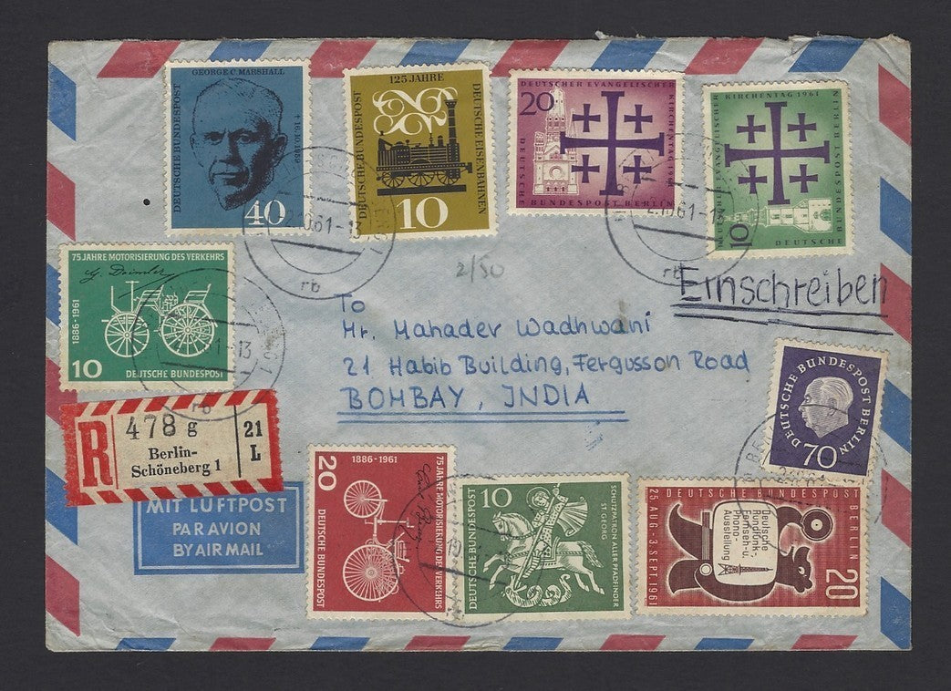 Germany 1961 registered cover to India