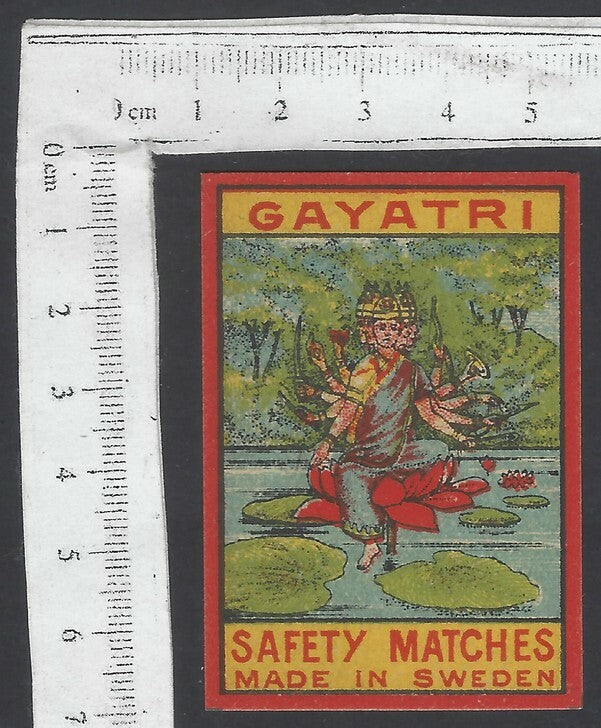 AOP India vintage matchbox label Gayatri Made in Sweden	