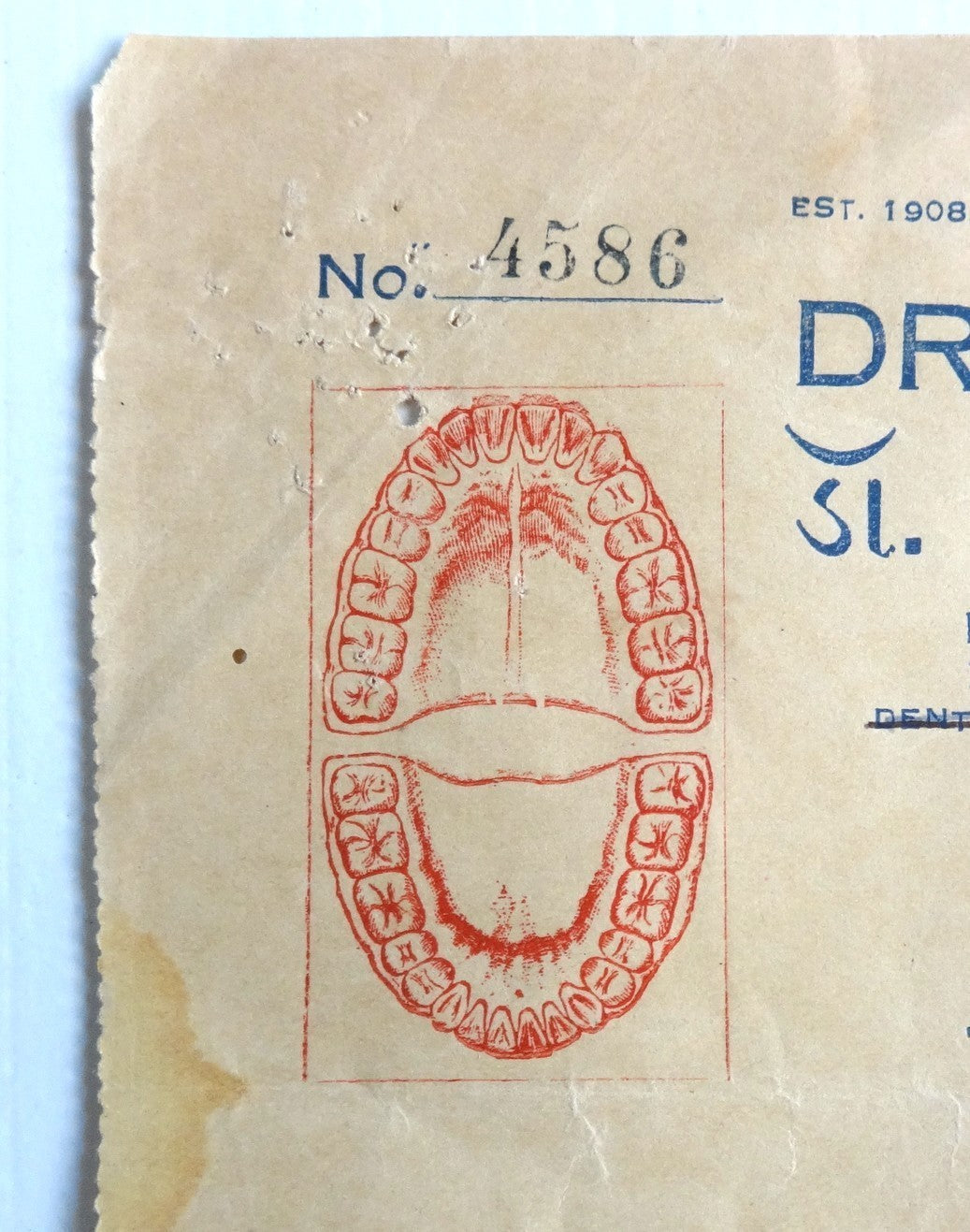 India 1938 illustrated billhead DR. GAJJAR'S DENTAL HOSPITAL Rajkot