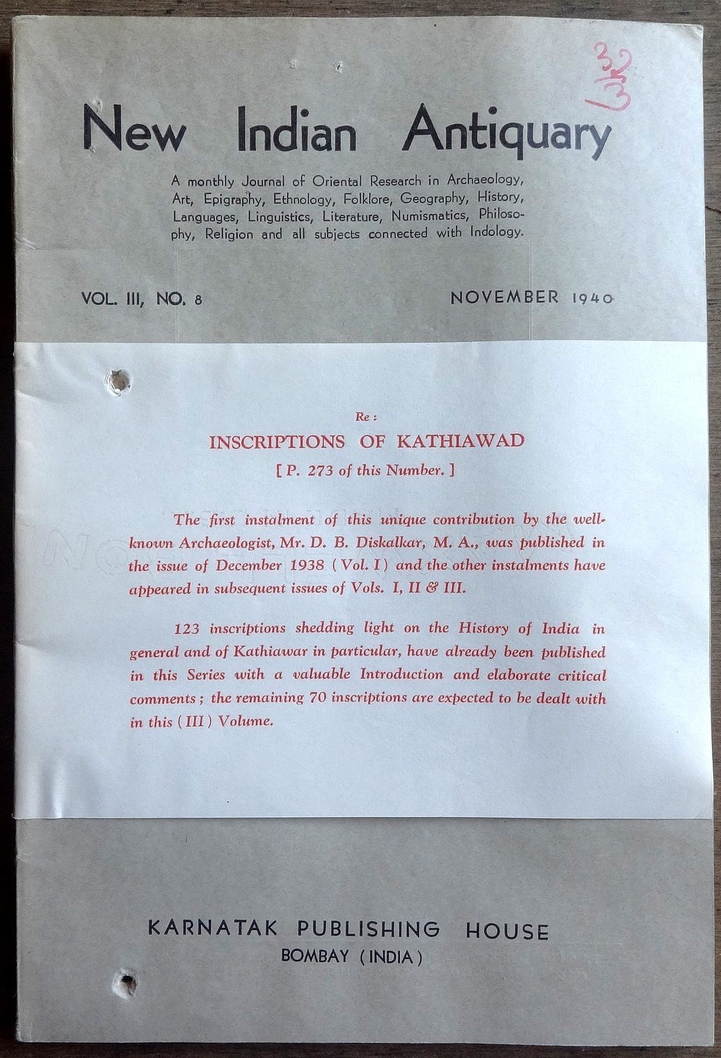 New Indian Antiquary Nov 1940 issue 176pgs Ӝ
