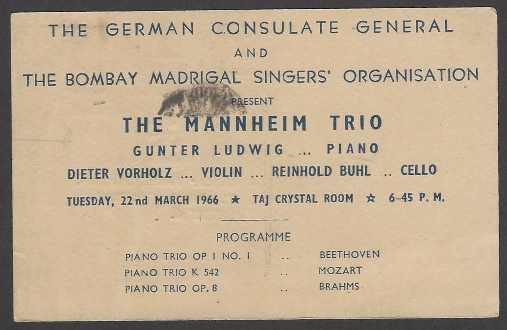 The Mannheim Trio 1964 India performance advertisement