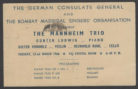 The Mannheim Trio 1964 India performance advertisement