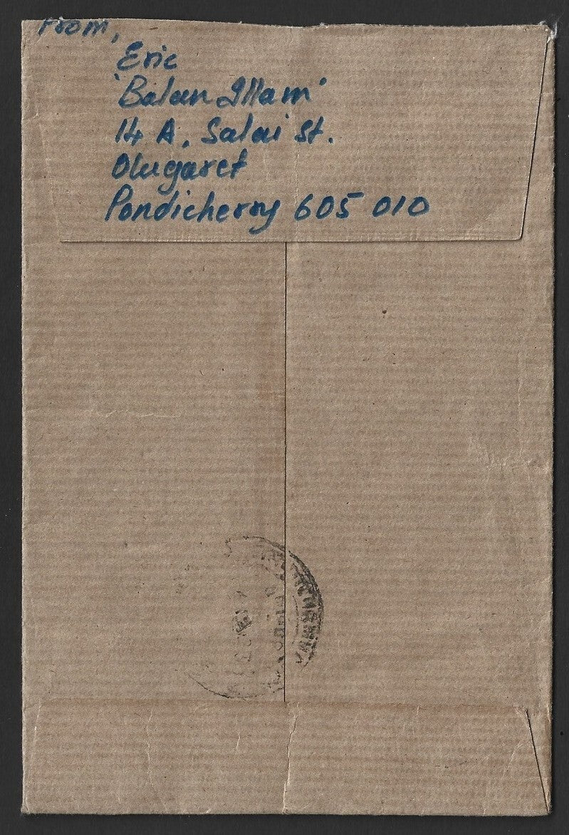 India Pondicherry 1986 cover with many commemorative stamps