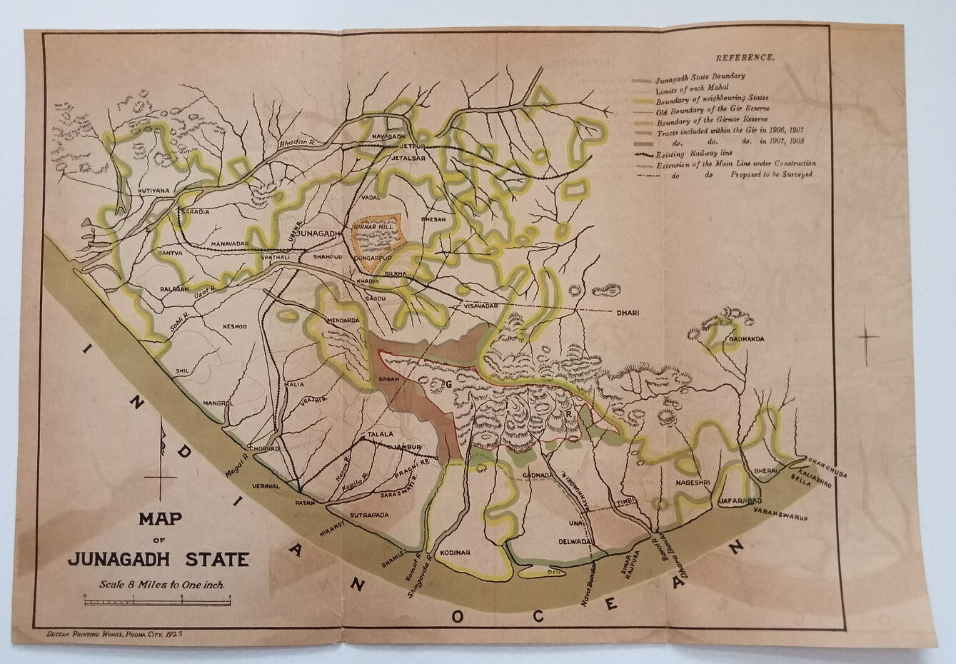 AOP India 1925 MAP of Junagadh State 33x47cm