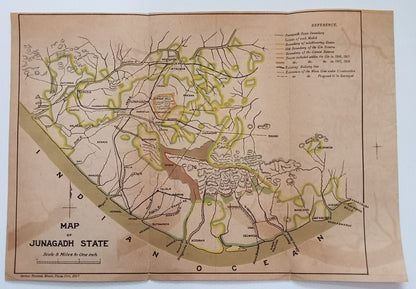 AOP India 1925 MAP of Junagadh State 33x47cm