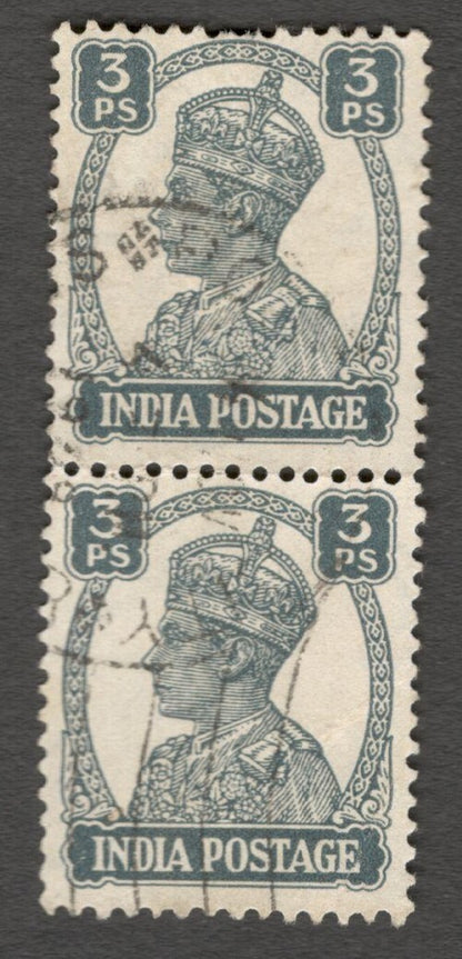 AOP India KGVI 1940-43 3p WATERMARK INVERTED used pair. SG 265w £15