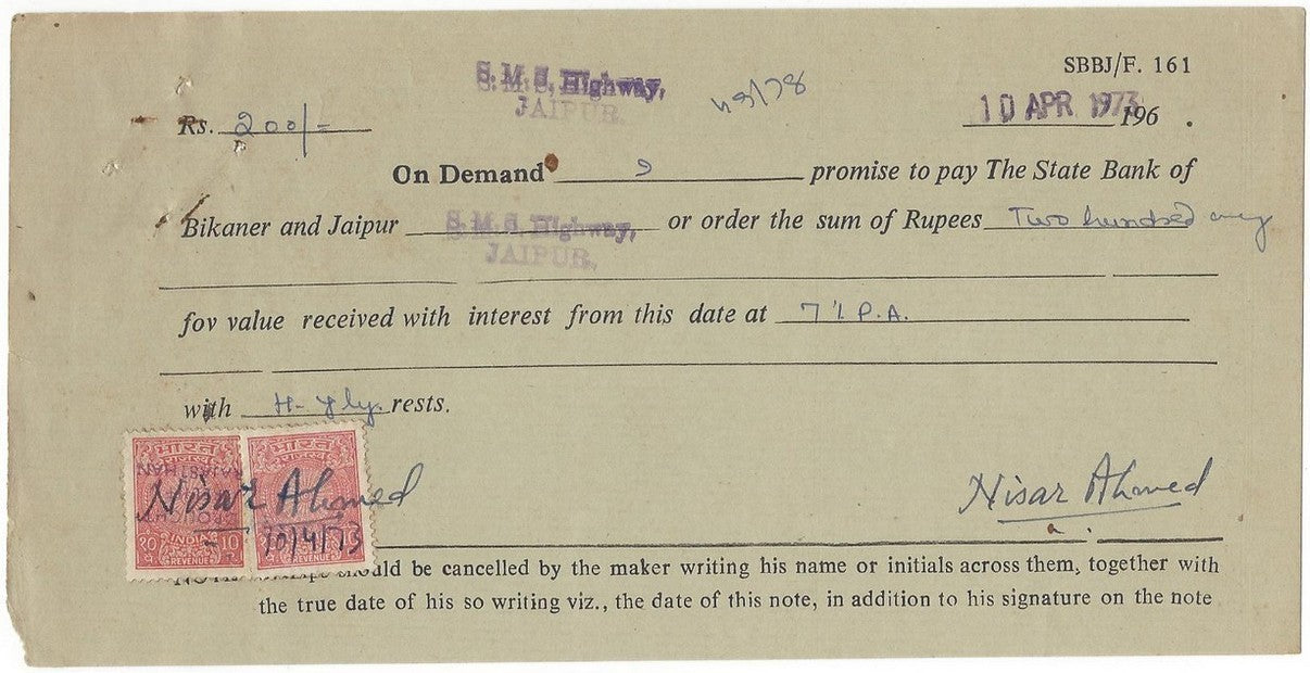 India 1973 Bill of Exchange with revenue stamp ovpt DROUGHT RELIEF RAJASTHAN